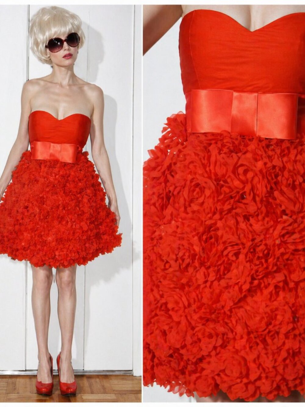 Jovani Magic Red Strapless Short Prom Dress Sweetheart Bodice Roses Flower Skirt